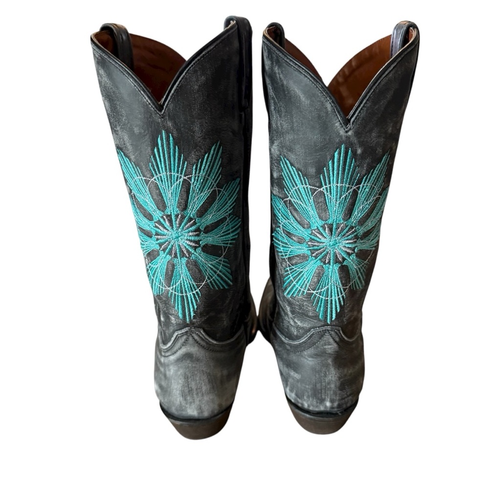 Eight Second Angel Leather Snip Toe Cheyenne Cowgirl Boots Gray and Turquoise 10 - Picture 4 of 10
